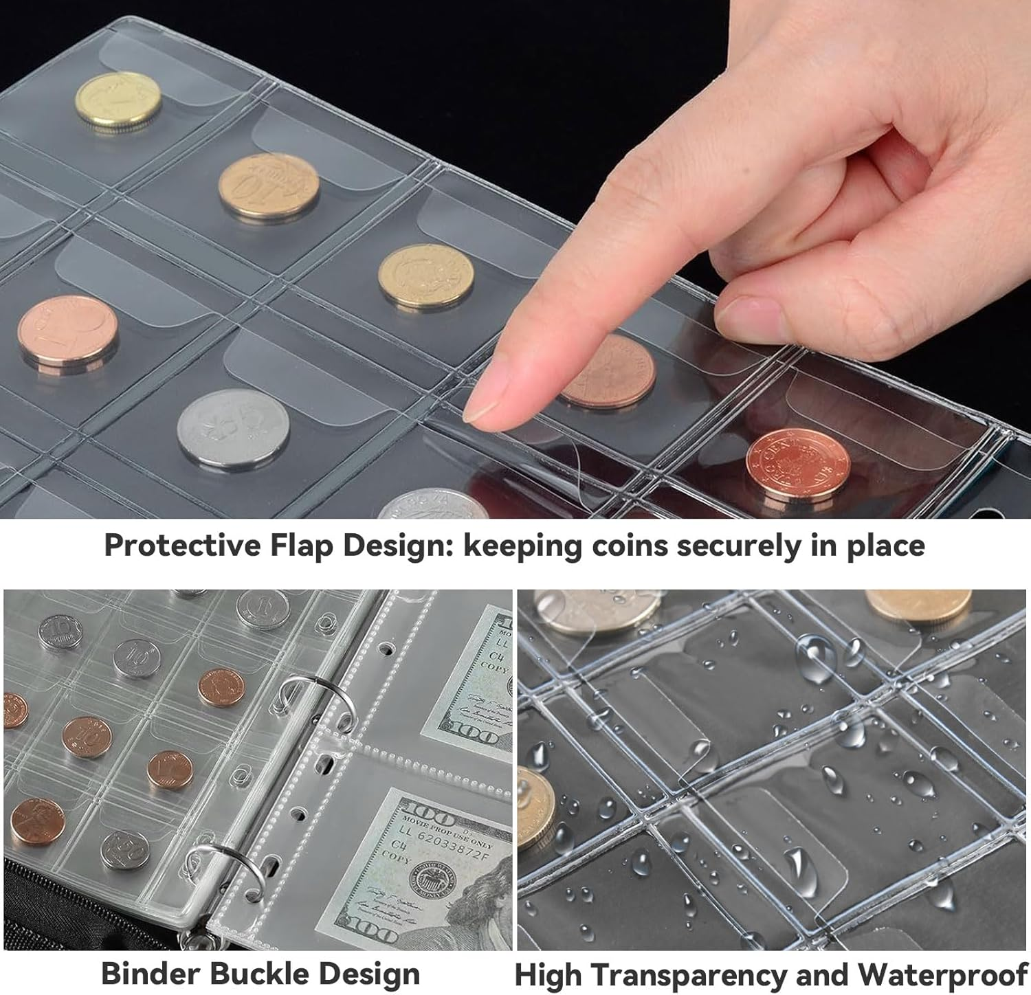 World Map Coin Collection Album for Collectors Holder, Expandable Coin Storage Book with Secure Zipper and Handy Handle Coin Storage Case Box for Coin Collection Holder, 260 Coin & 30 Bill Sleeves