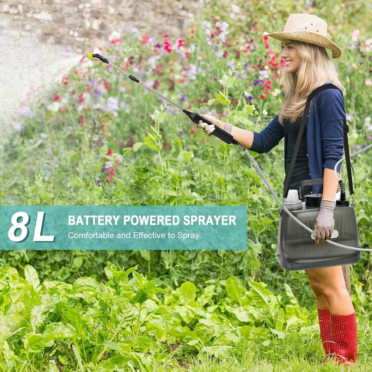 Battery Powered Sprayer, Upgraded 8L Electric Garden Sprayer, Adjustable Telescopic Wand, 3 Mist Nozzles, Shoulder Type Weed Sprayer for Yard, Lawn and Garden-Grey image number 3