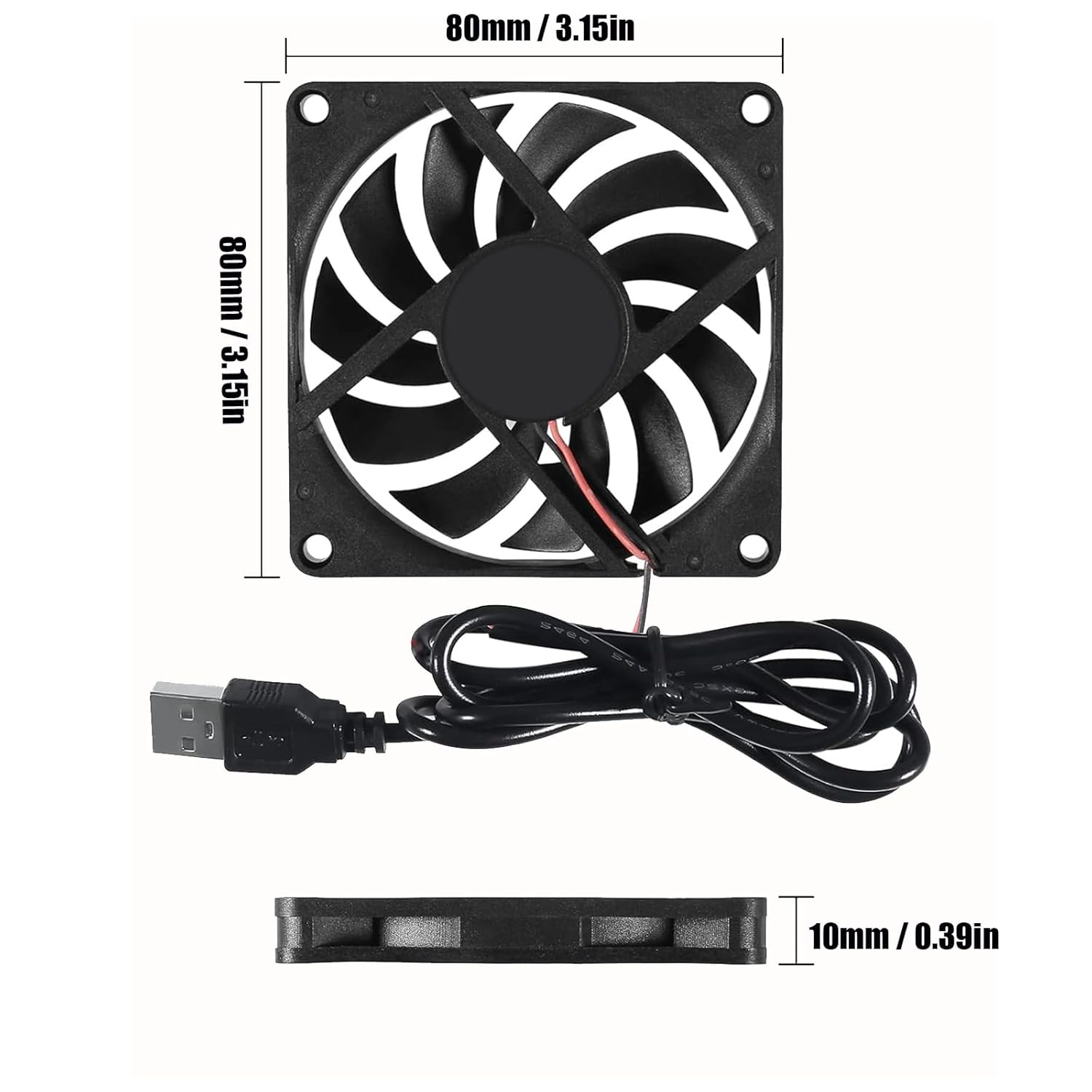 DIANN 2Pcs 8010 Cooling Fan 5V 0.27A USB 80X80X10Mm Brushless DC Computer CPU Heat Sink Cooling Cooler Fan 80Mm X 10Mm