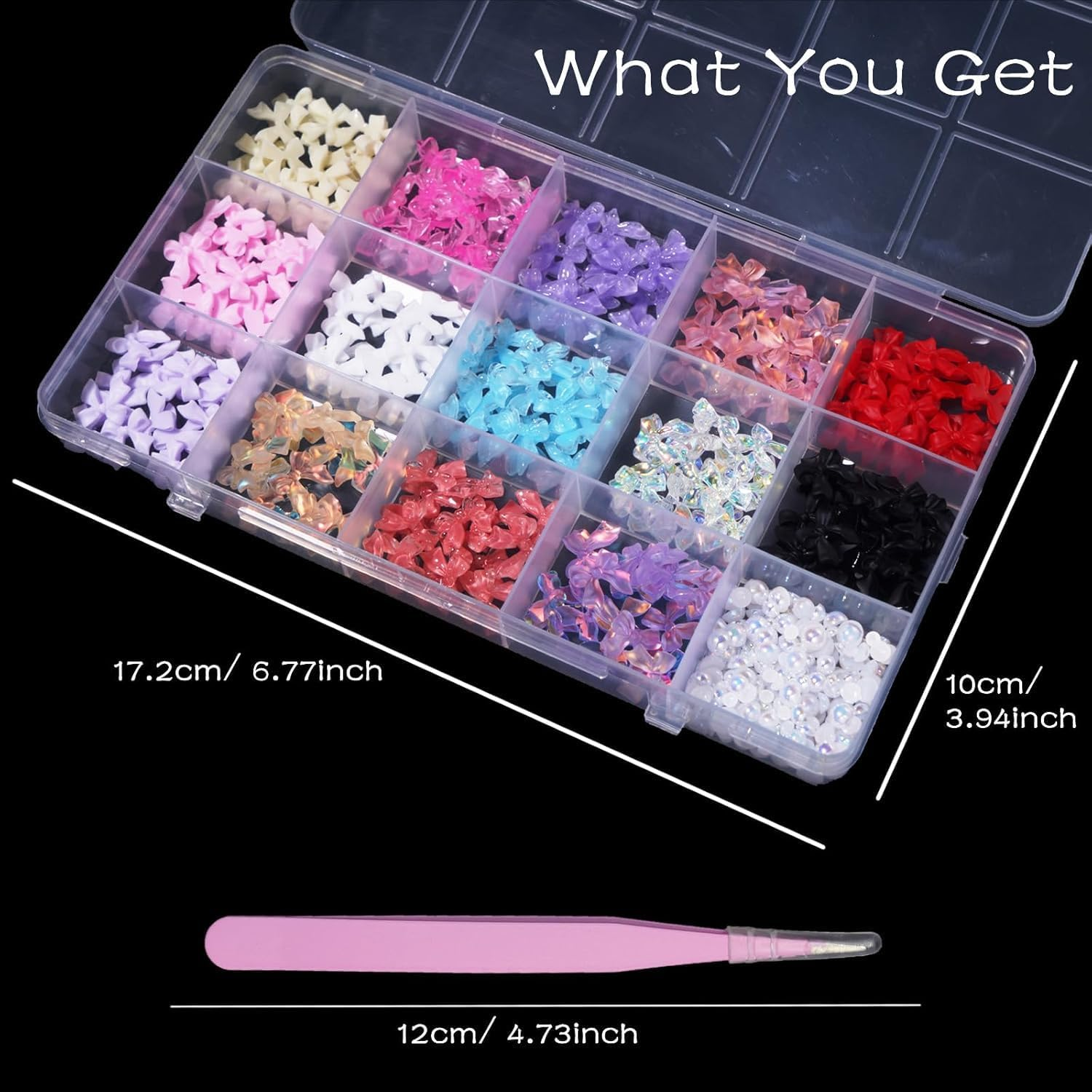 Mixed Color Variety Bows 3D Nail Charms Assorted Bows Nail Charms Mix White AB Flatback Pearls for Manicure DIY Crafts Jewelry Accessories for Women Valentines Day