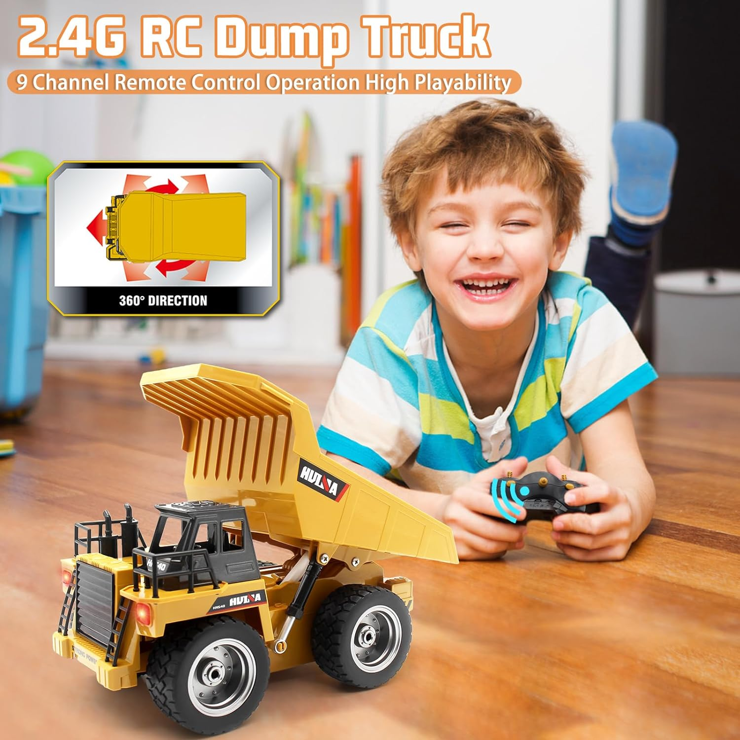 Fisca 6 Ch 2.4G Alloy Remote Control Dump Truck 4 Wheel Driver Mine Construction Vehicle Toy Machine Model with LED Light image number 1