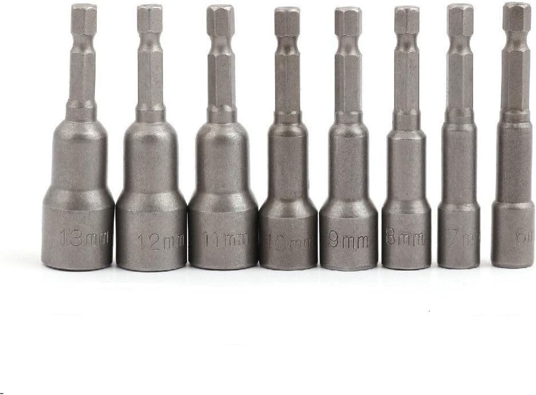 HORUSDY 8-Piece Magnetic Nut Driver Set, 6-13Mm Quickly Change Impact Socket Drill Bit Adaptor 1/4" Hex Shank Heavy Duty Metric Size