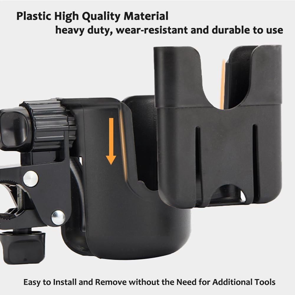 Cup Holder for Wheelchair, Scooter, Walker, Rollator - 2 in 1 Water/Drink Bottle Holder and Phone Bracket Accessories, Adjustable, 1 Pcs (Black-B) image number 4