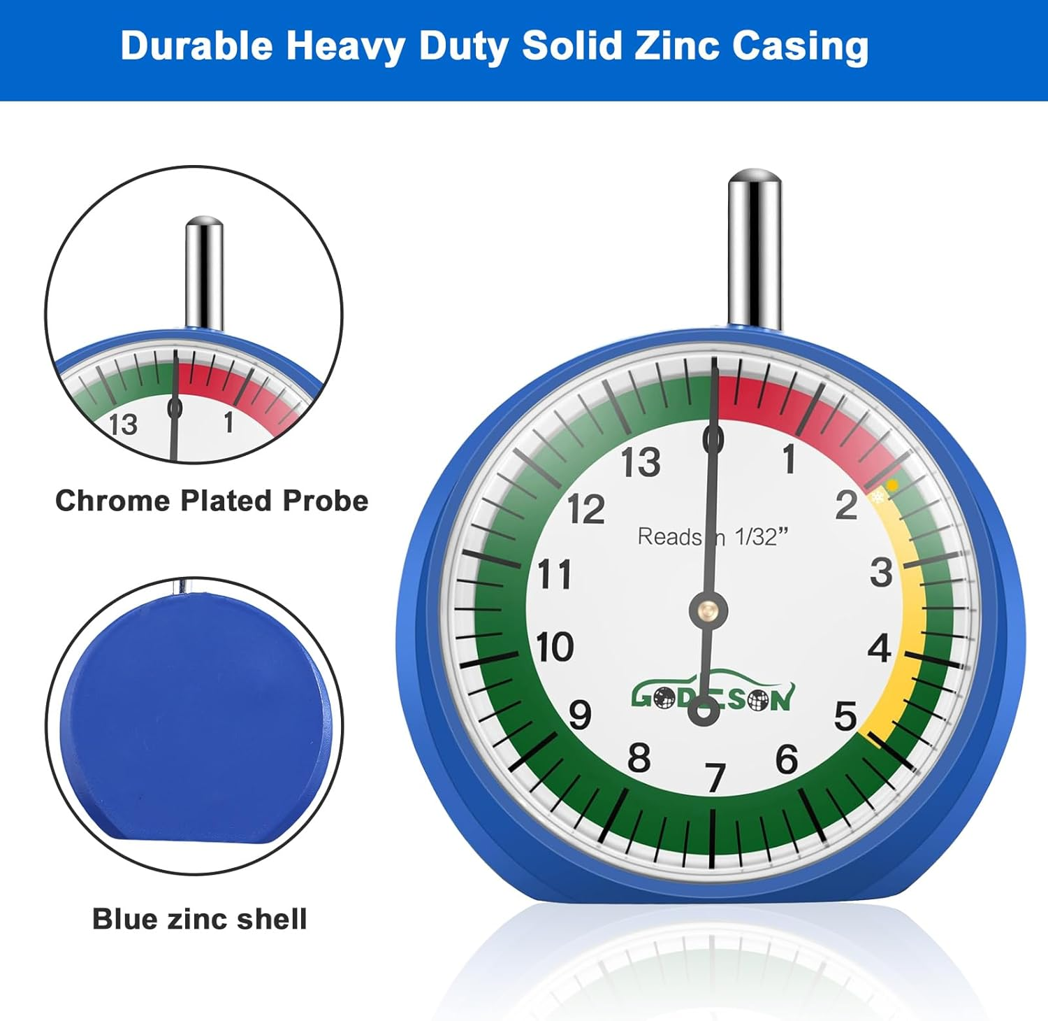 Godeson Dial Type Tire Tread Depth Gauge by 88703 Prefessional for Motorcycle, Car,Truck and Bus image number 1