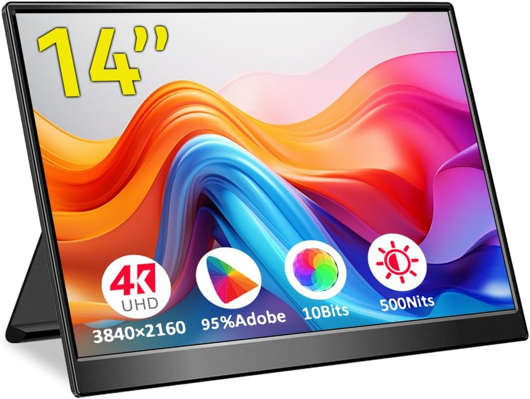 4K Portable Monitor, 14 Inch Portable Monitor USB C, 10-Bit Adobe 95% HDR Game Monitor with USB C/Hdmi/Mini DP Compatible with Game Console/Pc/Surface image number 4