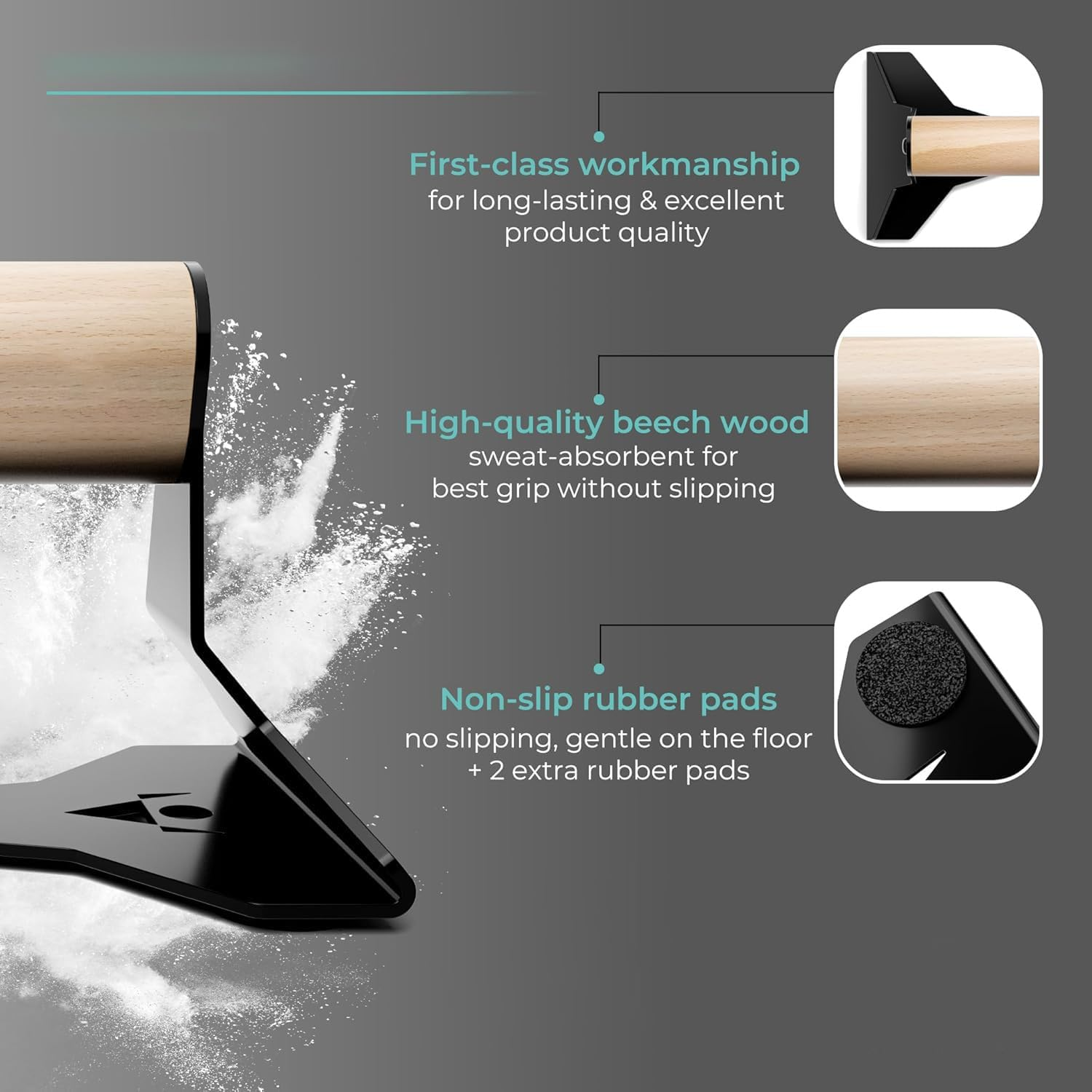 Homodoskey Parallettes - Push up Handles with Ergonomic Wooden Handles & Heavy-Duty Steel - Non-Slip Parallettes Bars for Strength Training and Calisthenics - Press up Handles for Push Ups