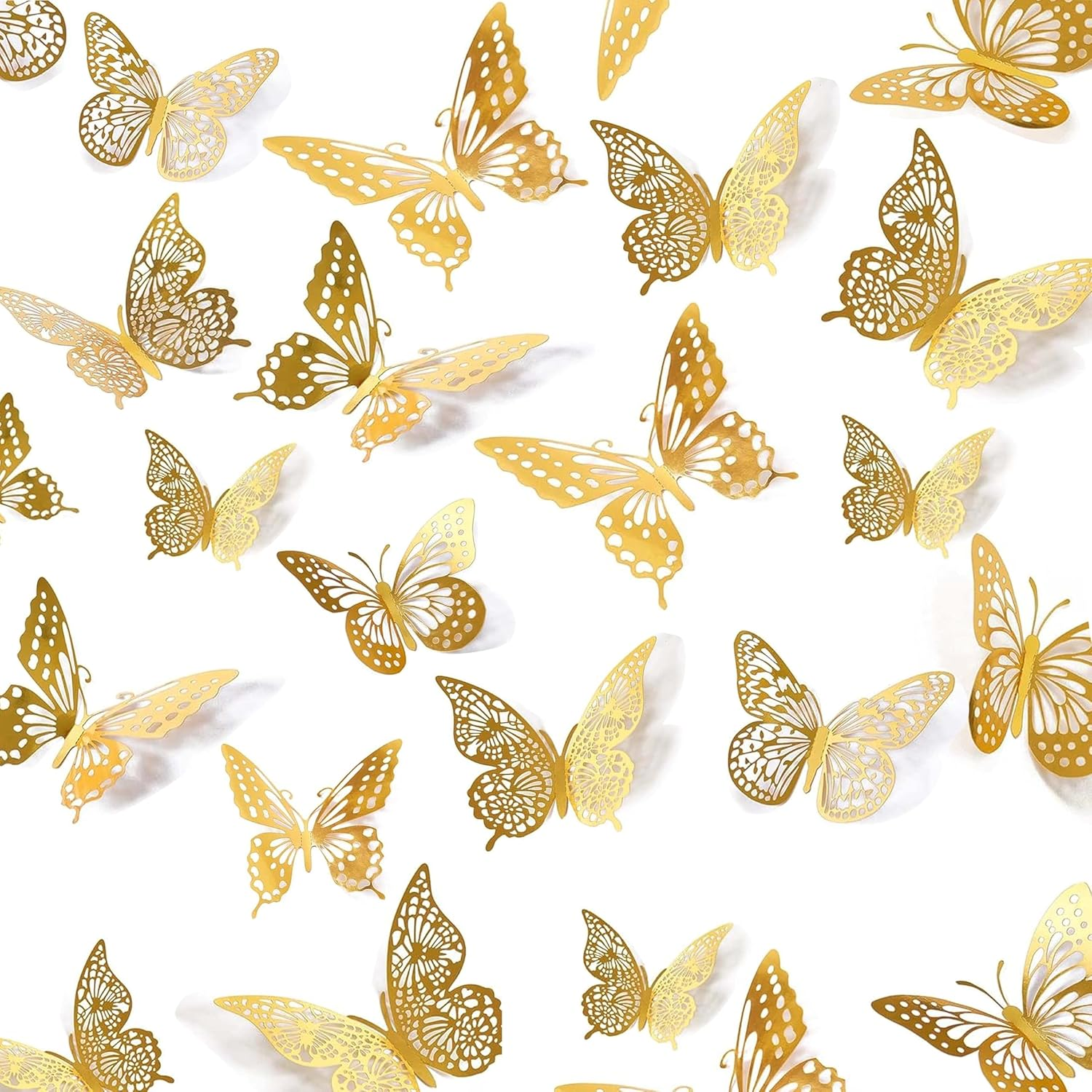 Gold 3D Butterfly Wall Decor - 48 Pcs, 4 Styles, 3 Sizes, Gold Butterfly Decorations for Birthday & Party Celebrations, Removable Stickers
