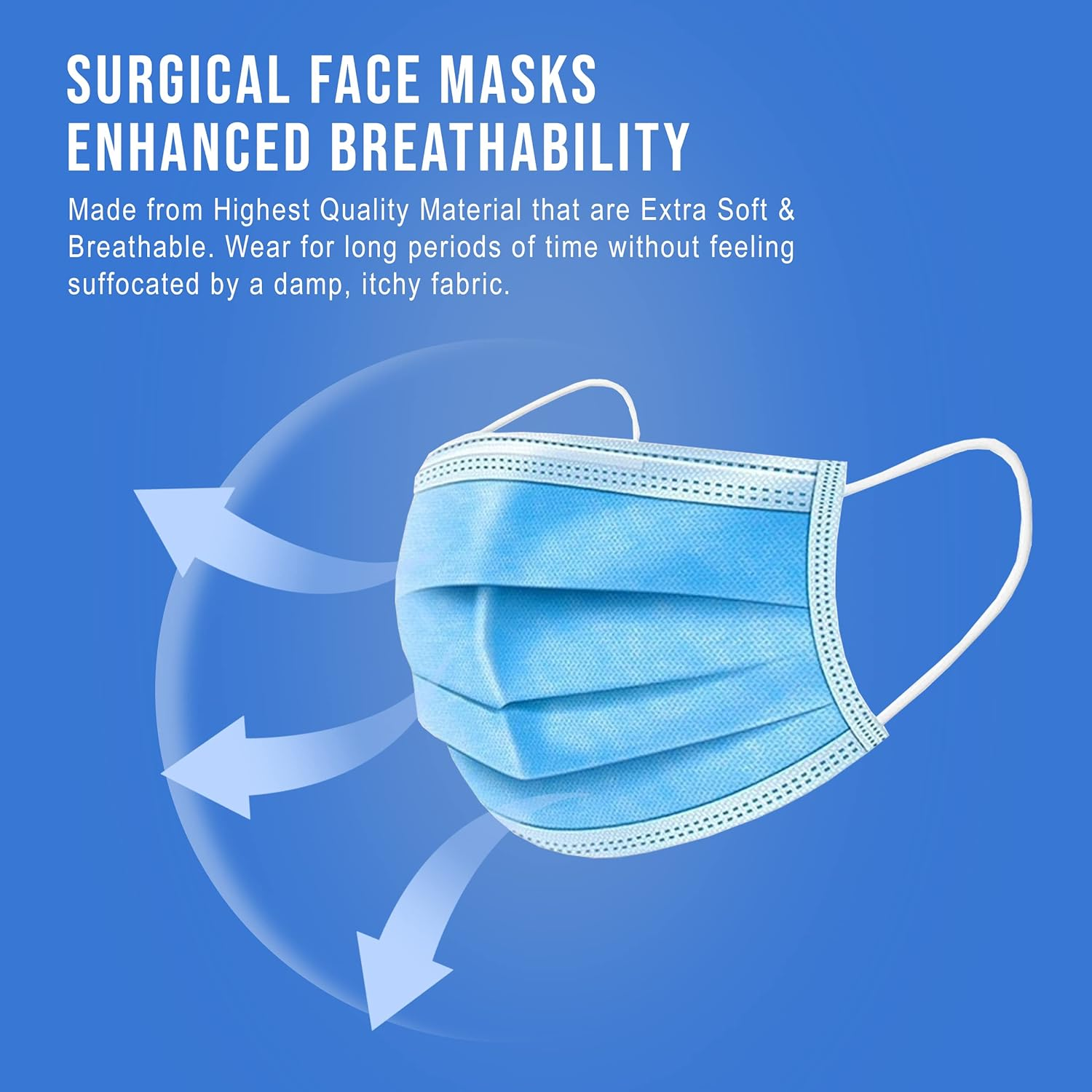 Assure Blue Disposable Face Masks - Pack of 50 Pcs - Surgical Blue Face Masks - Comfortable Nose/Mouth Coverings for Home & Office - Premier Earloop Mask image number 1