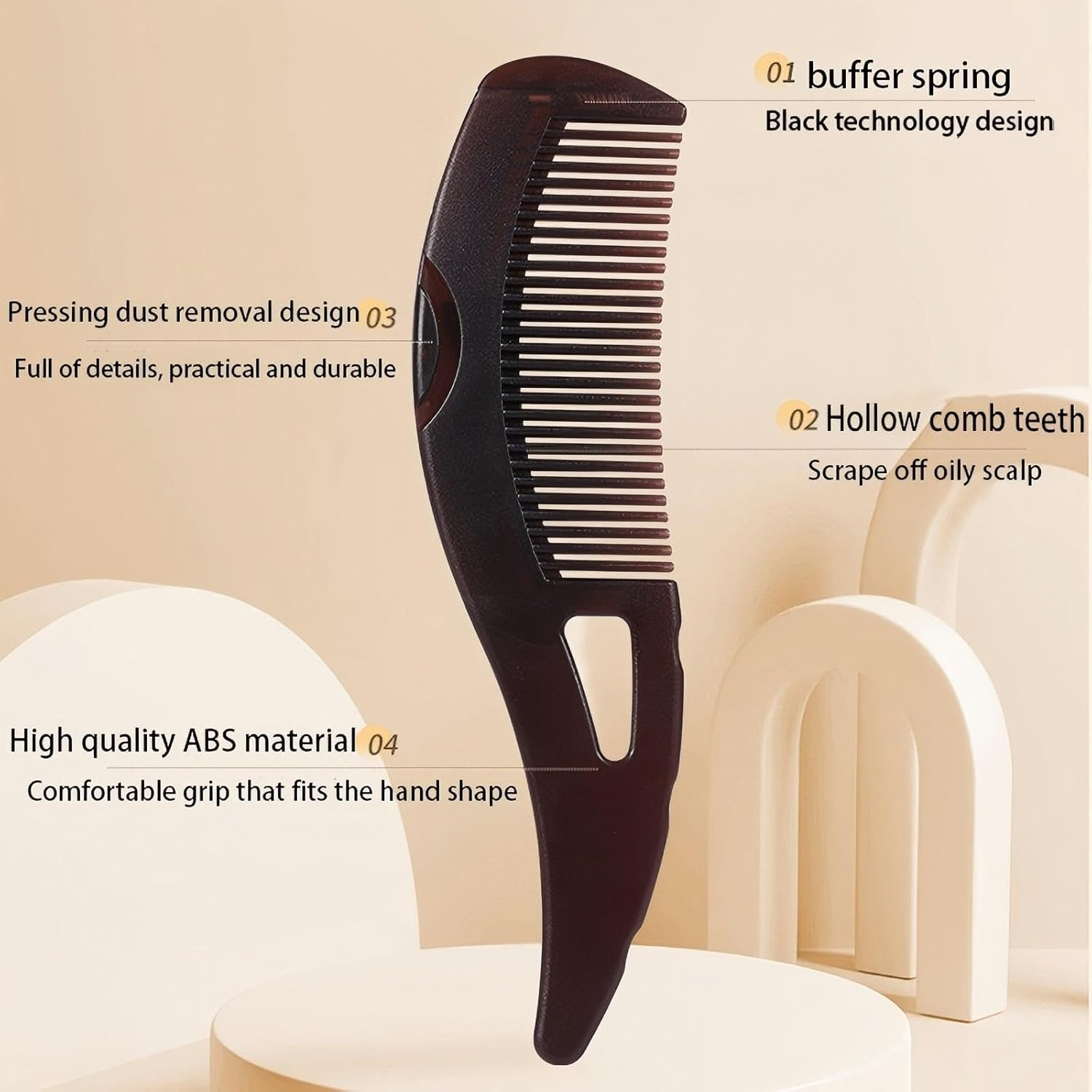 Hollow Comb Temperate Hair Care Comb Hair Brush Detangling Hair Comb Exfoliating Comb for All Hair Types and Populations Promotes Healthy Scalp and Shiny Hair - Brown image number 4