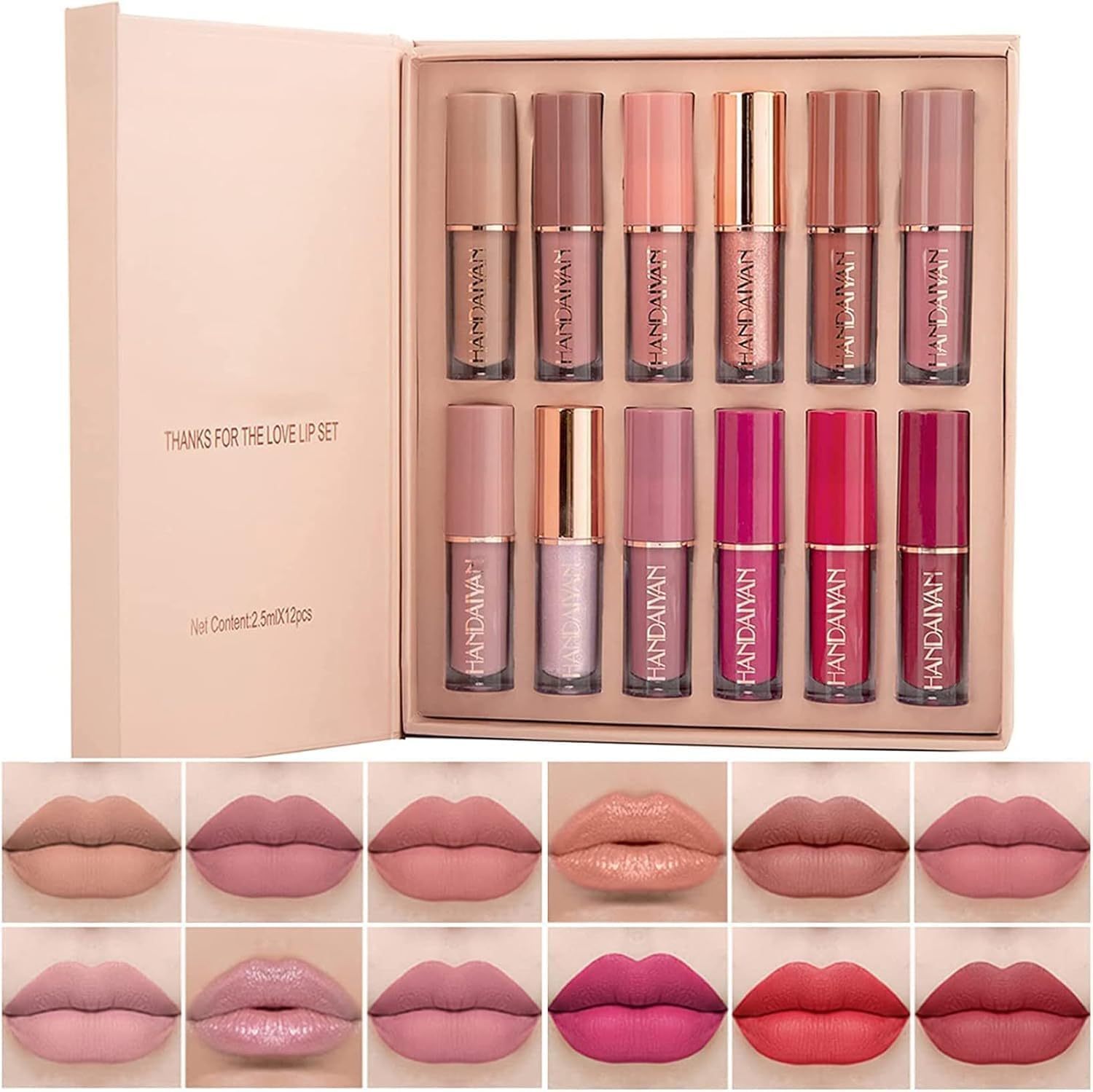 12Pcs Lip Gloss Make-Up Set, Matte Liquid Lipstick Lip Tint Stain Waterproof Long-Lasting Velvet Lipgloss Make up Gifts for Women Teenage Girls Birthday Valentine'S Day