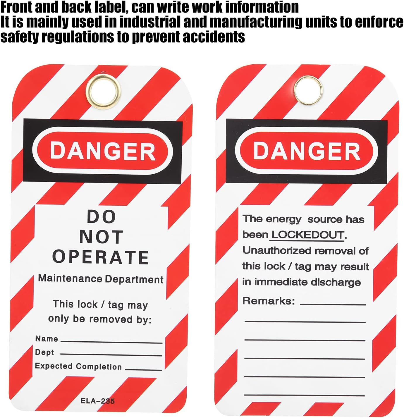 Lockout Tagout Tags, 10PCS Double Sided Danger Do Not Operate Tags PVC Safety Warning Label for Lock Out Tag Out, Out of Service, Electrical Equipment Repair image number 6