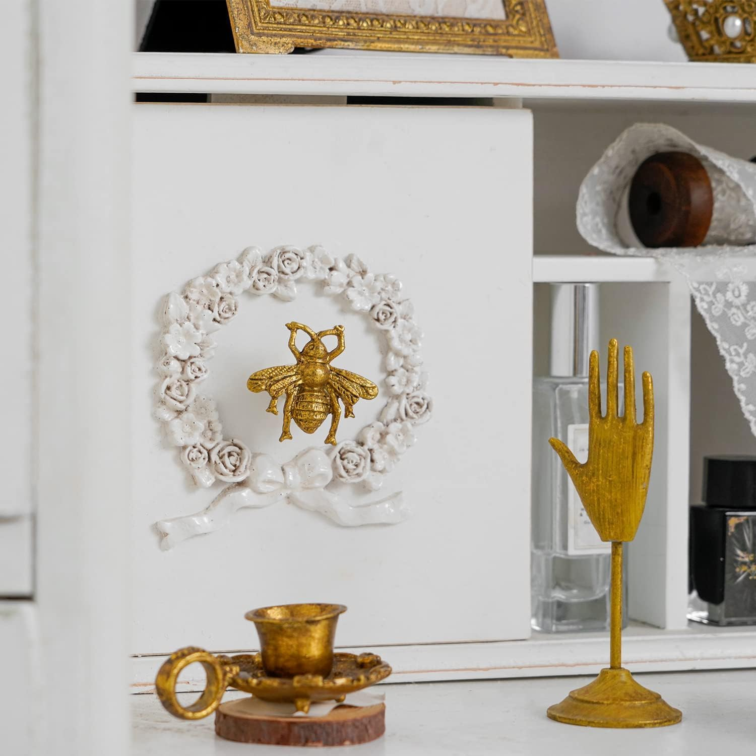 SOFFEE DESIGN Set of 6 Vintage Gold Zinc Cabinet Knobs, Decorative Metal Bee Shape Knobs Pull Handle for Door Cabinet Drawer, Antique Dresser Knobs Home Furniture Handle - Gold image number 2