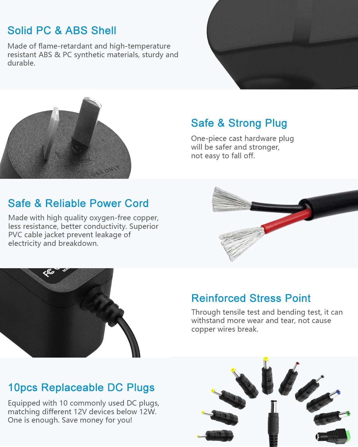 ALITOVE 12V 1A Power Supply Adapter DC 12 Volt 12W 1000Ma 800Ma 600Ma 500Ma Power Converter with 5.5X2.5Mm 5.5X3.0Mm 5.5X1.7Mm 4.8X1.7Mm 4.0X1.7Mm 3.5X1.35Mm 3.0X1.1Mm 2.5Mmx0.7Mm 6.3X3.0Mm 10 Tips image number 3