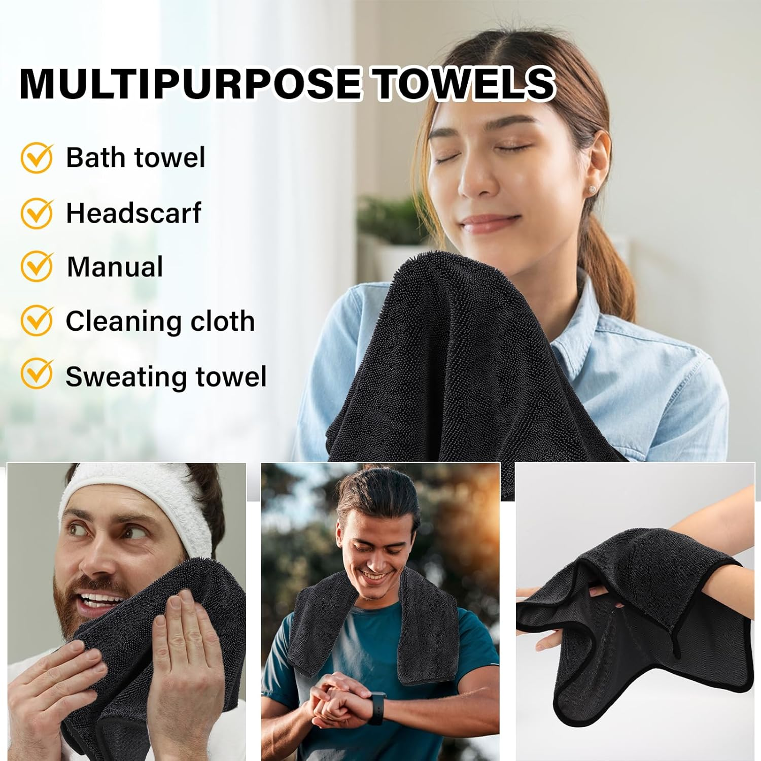 Shiny Wipes Cleaning Cloths,3Pcs Shiny Bath Drying Towels,Shower Doors Drying Towels,16 * 16In Streak Free Glass Window Car Mirror Super Absorben Microfiber Cleaning Cloths (3Pcs Grey 16 * 16&Prime;) image number 6