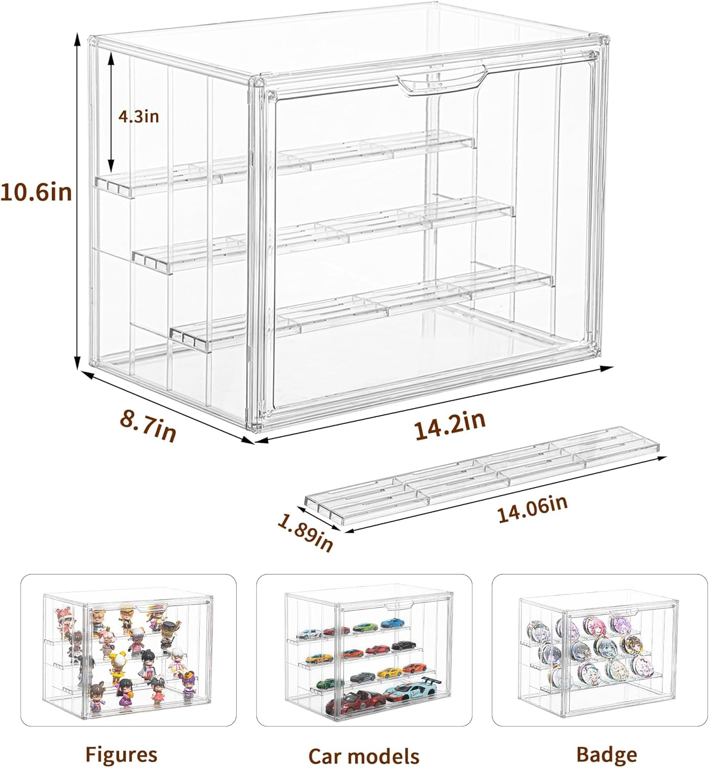 Clear Acrylic Display Cases for Figures, 4 Tiers Display Boxes with 3 Movable Plates for Collectibles