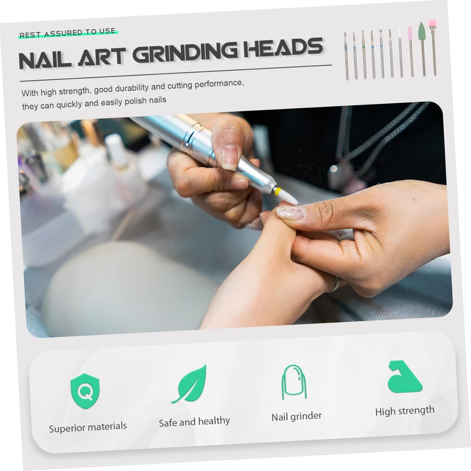 AUTSUPPL 10Pcs Nail Art Drill Bits Manicure Sanding for Effortless Nail Art Lightweight Easy to Store Professional Manicure Accessories for Safe Use image number 6