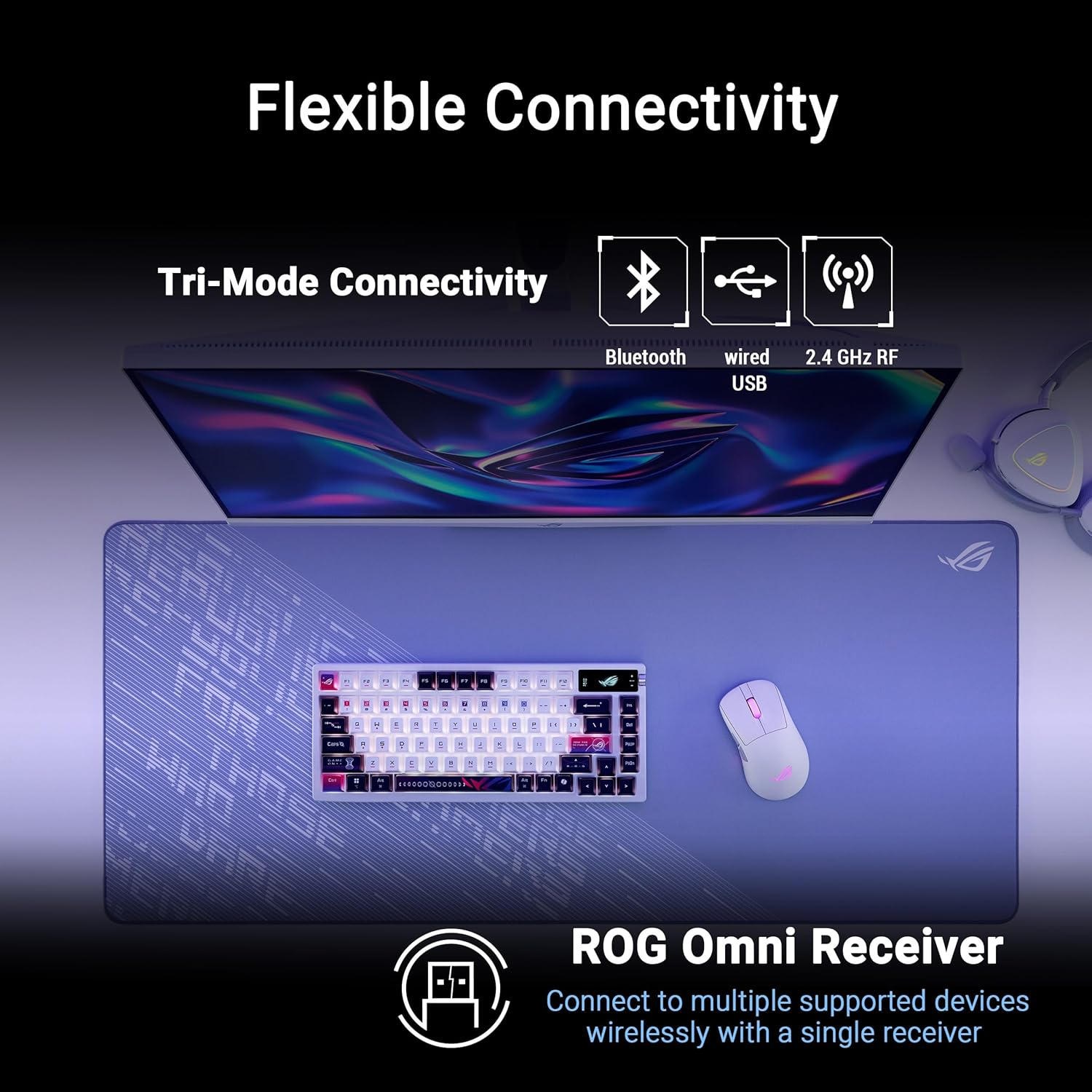 ASUS ROG Keris II Origin Wireless Gaming Mouse, 64G Lightweight, Ergonomic, Push-Fit Switch Socket, 42K Optical Sensor, ROG Micro Switch II, ROG Omni Receiver, 5 Programmable Buttons, Moonlight White image number 3