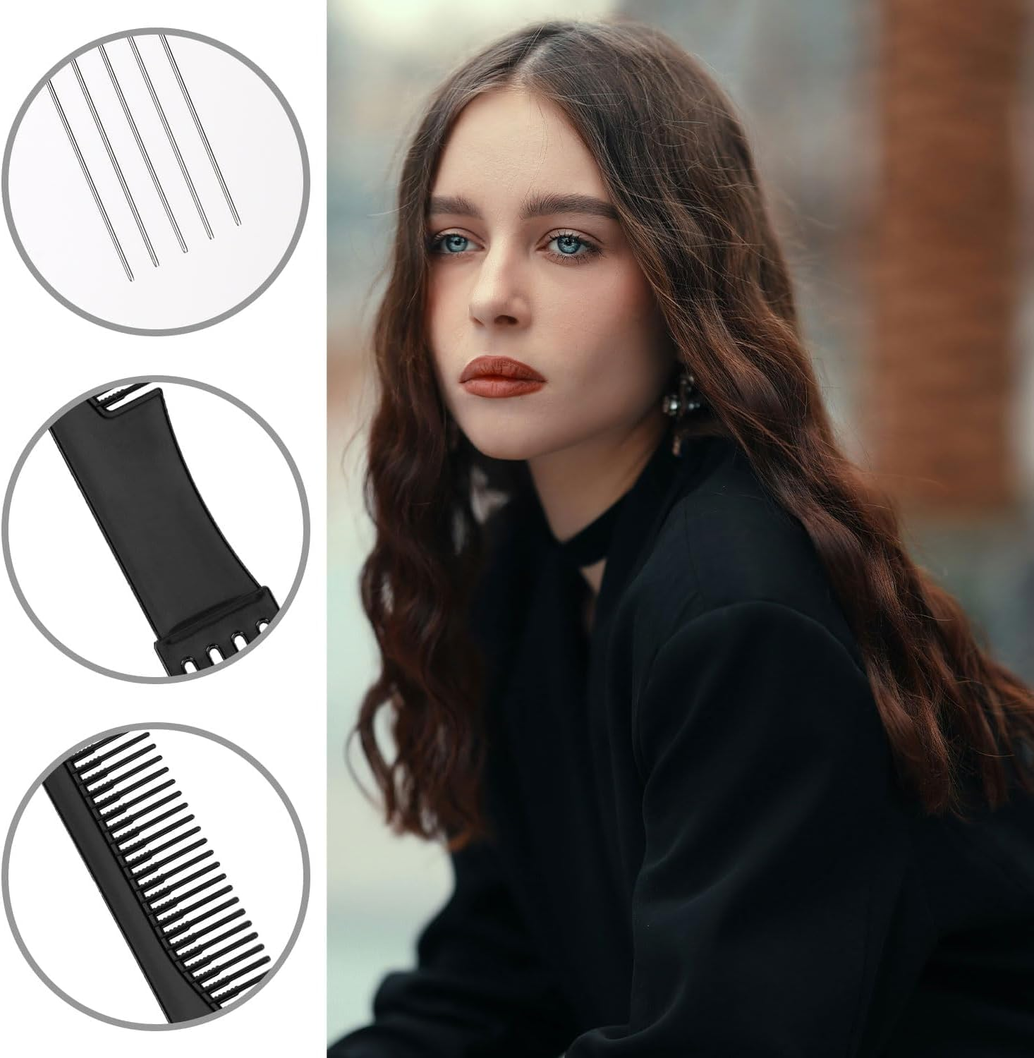 Black Carbon Lift Teasing Combs with Metal Prong,4Pcs Hair Styling Comb Lift Teasing Comb Salon Teasing Back Combs with Stainless Steel Lift,Carbon Lift Teasing Combs with Metal Prong