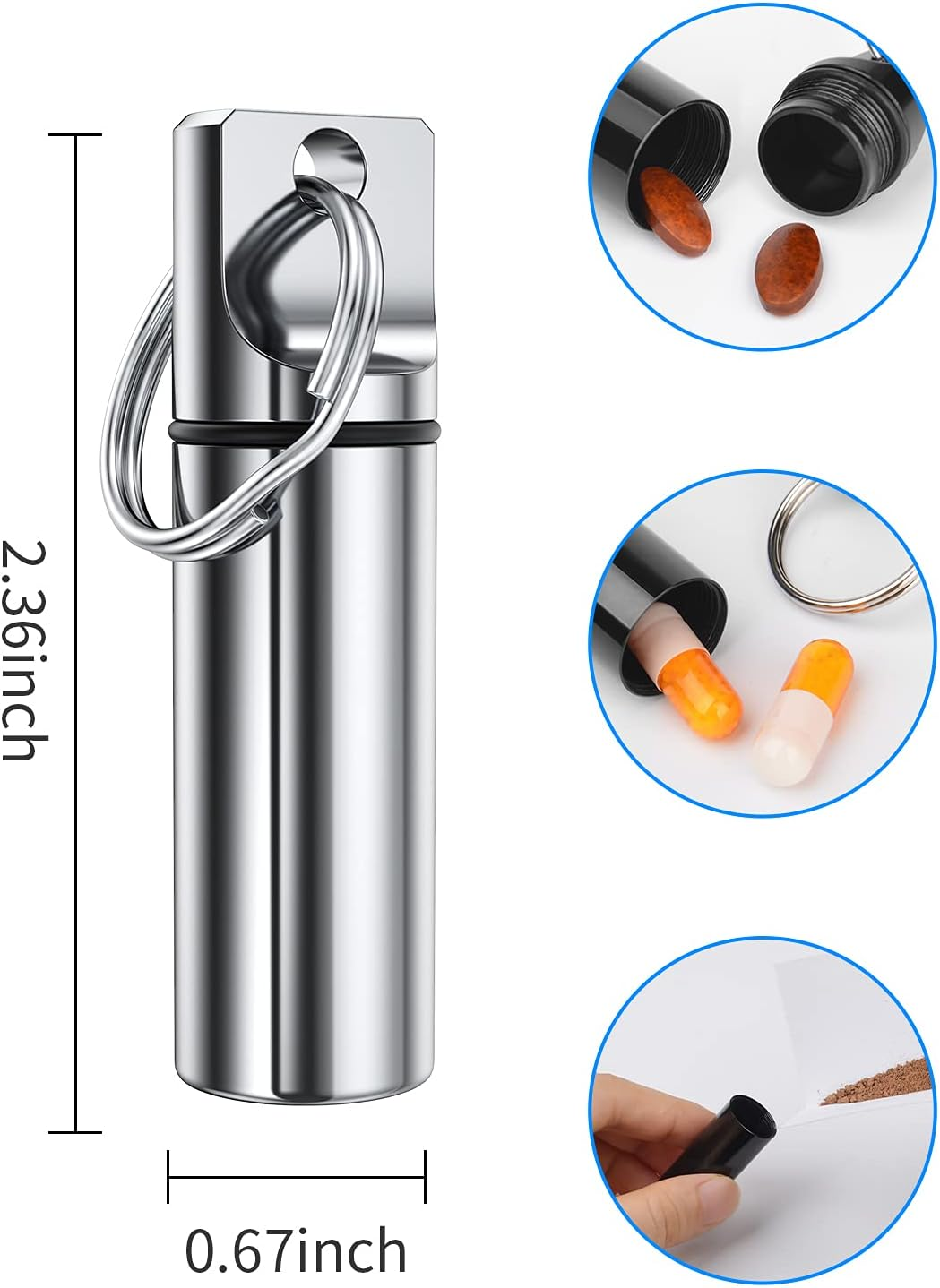 Small Pocket Pill Box Keychain , Aluminium Alloy Portable Mini Pill Organizer Case Container for Purse, Waterproof Metal Pill Holder Medicine Bottle for Outdoor Camping Travel (Silver) - Red image number 6