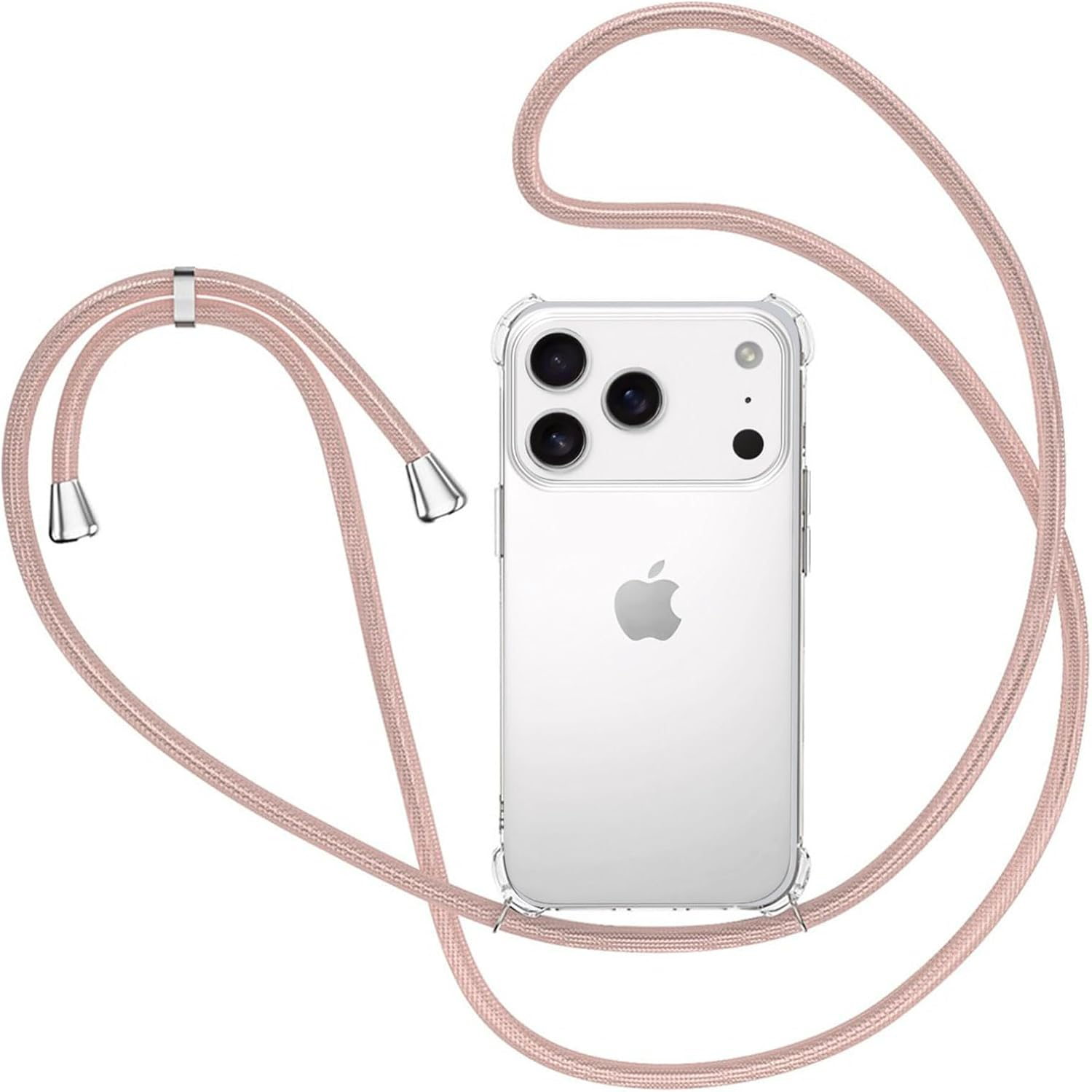 XTCASE Mobile Phone Chain for Iphone 17 Case with Strap, Transparent Silicone Mobile Phone Case for Iphone 17 with Chain, Shockproof Protective Case - Cord with Case for Hanging in Rose Gold