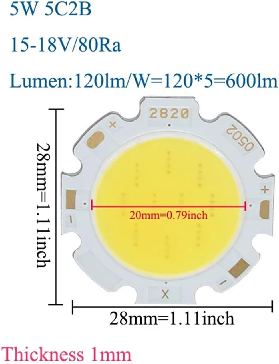 NFGZFNMKYW 4Pcs LED Beads COB Chip Light-Emitting Diode Bridgelux Chip 3W 5W 7W 10W 2828 CRI80 Warm/Natural/White for Led Cob DIY Led Bulb(5W,Cold White) image number 4