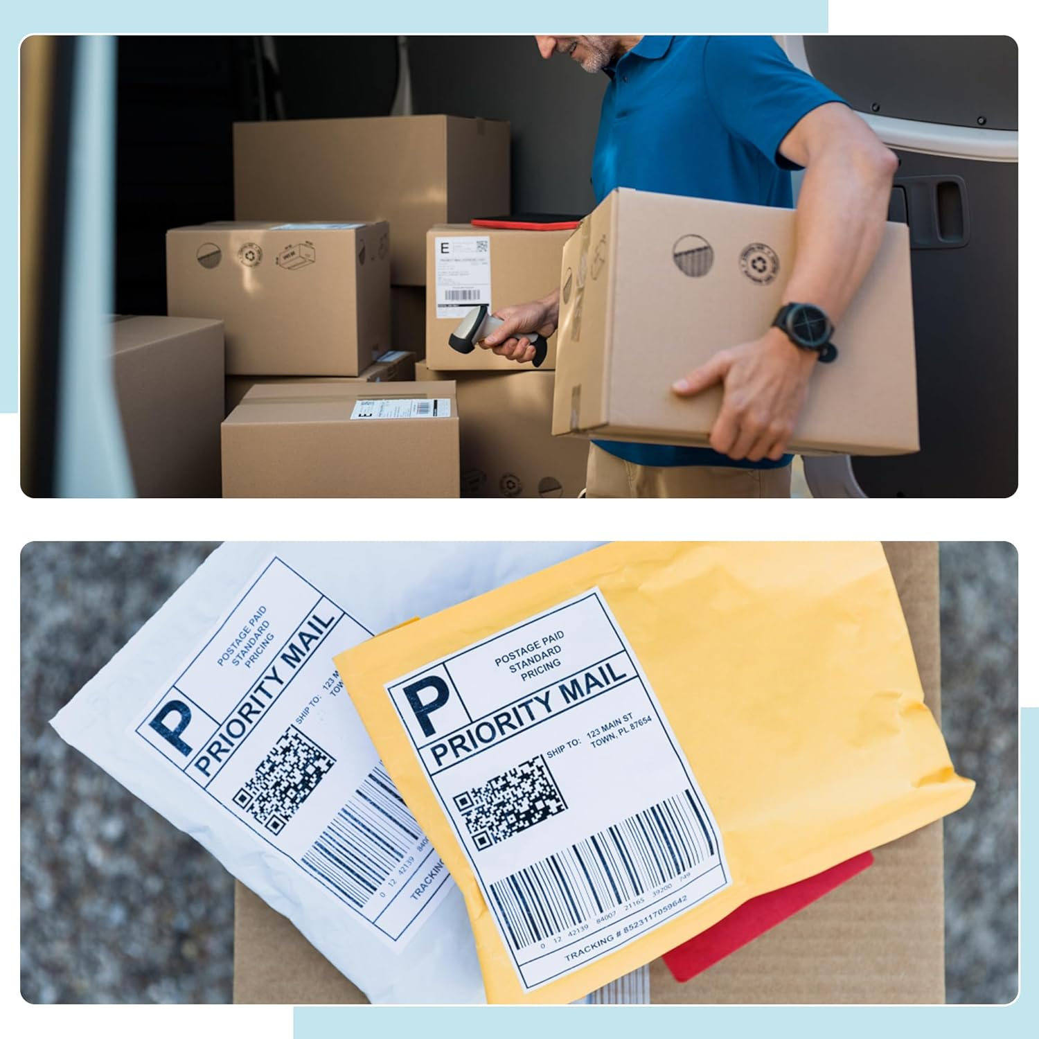 L LIKED 500 Fanfold 4" X 6" Direct Thermal Labels, Shipping Labels with Perforated Line for Zebra & Rollo Printers,White image number 2