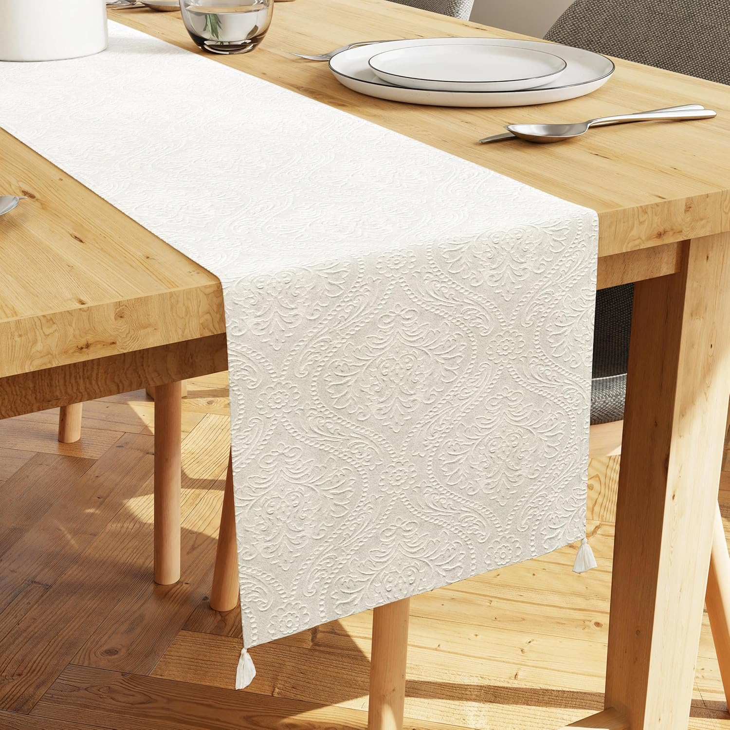 Encasa Dining Table Runner for 4 to 6 Seater | Forest Green Quilted Velvet | 32X150 Cm | Machine Washable
