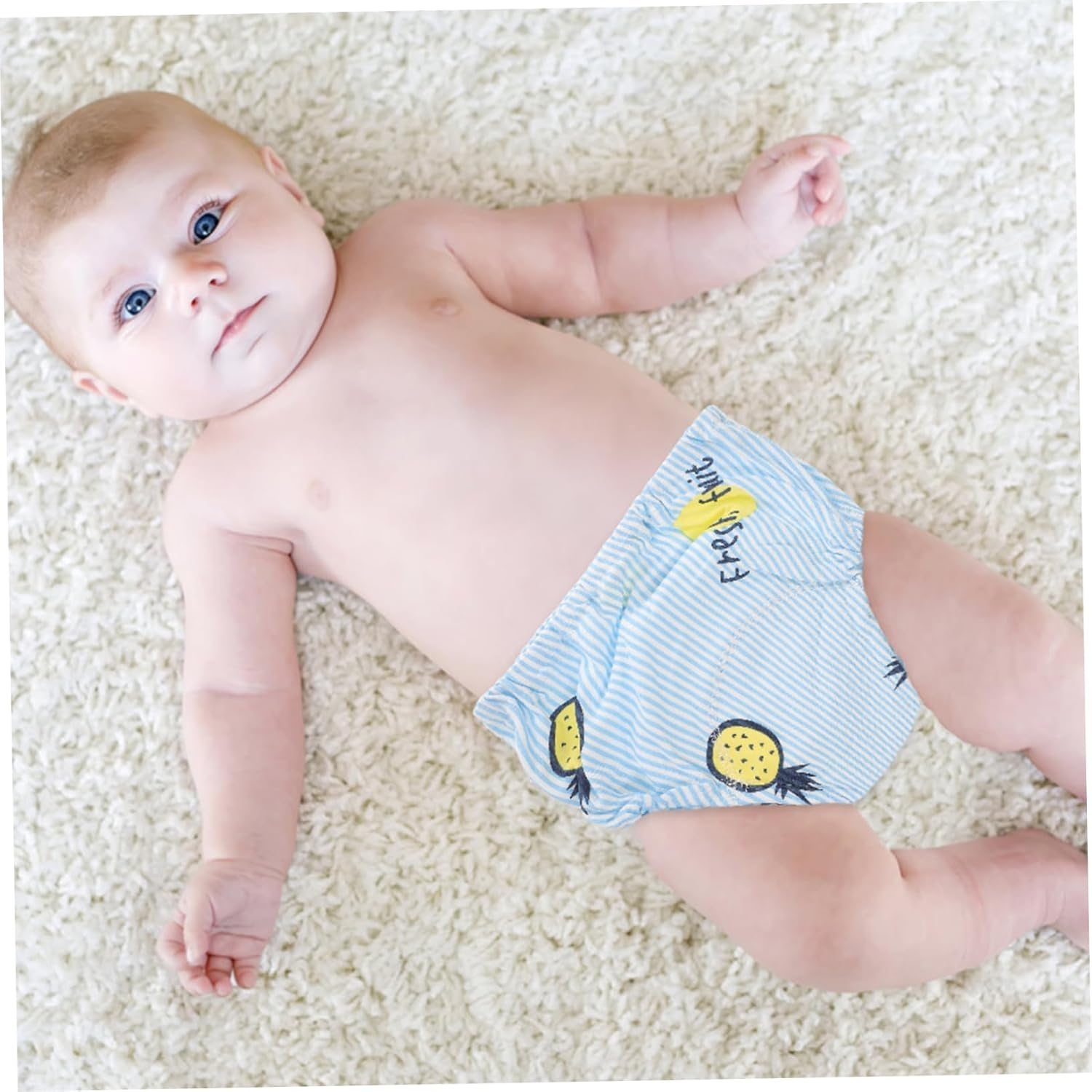 2Pcs Infant Training Pants Reusable Potty Training Pants Breathable 6-Layer Gauze Cotton Baby Diapers Blue Pineapple Cloud Patterns L Size Suitable for 7-11Kg Babies image number 5