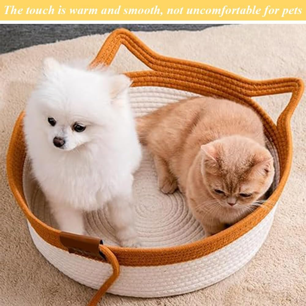 Cotton Rope Cat Basket, Foldable Woven Cat Litter, Cute Pet Bed with Play Rope Ball, Environmentally Friendly Woven Pet Sleeping Basket, Washable for Small Animals image number 2