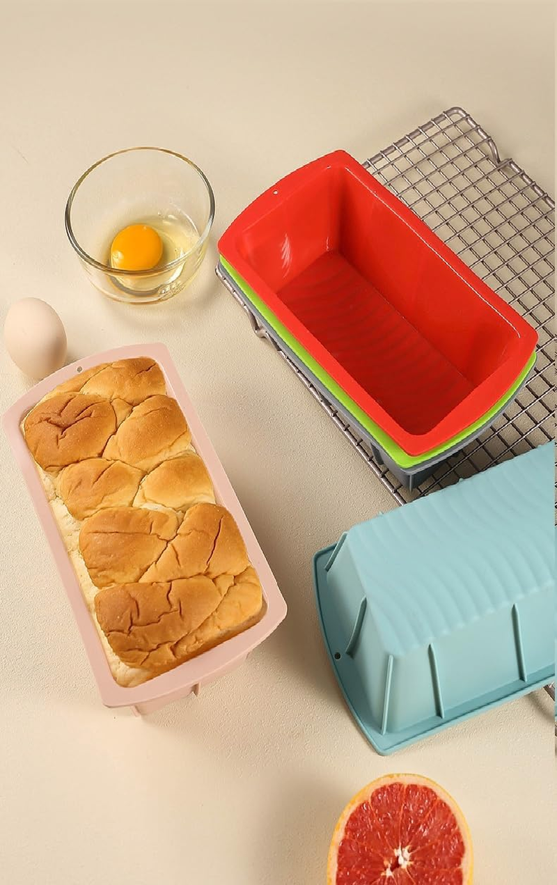 4Pcs Silicone Bread Loaf Pan for Baking Nonstick Small Toast Cake Bakeware 8.86 Inch Rectangle Mould DIY Handmade for Homemade Cakes, Breads, Meatloaf and Quiche image number 3