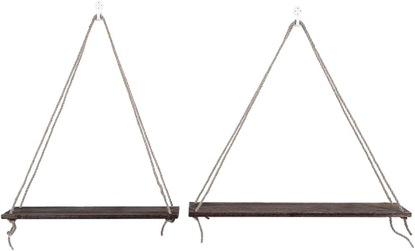 Sling Rope Hanging Plant Flower Pot Shelves Wooden Wall Mounted Storage Rack for Home Decor for Indoor Outdoor Use - Retro Color image number 6