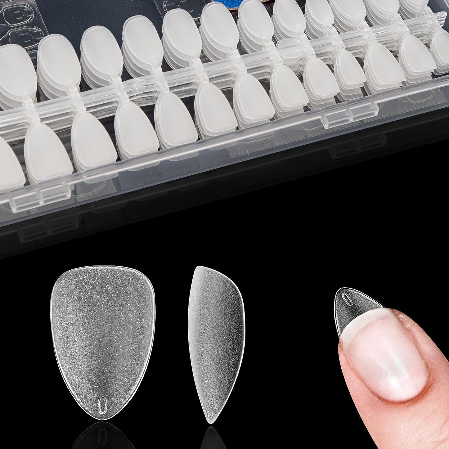 Tonjin 240 PCS Short Almond Matte Frosted Soft Gel Full Cover Nail Tips, 15 Sizes, No Trace, Easy to Apply, DIY Home Salon - Medium Almond 240Pcs image number 2