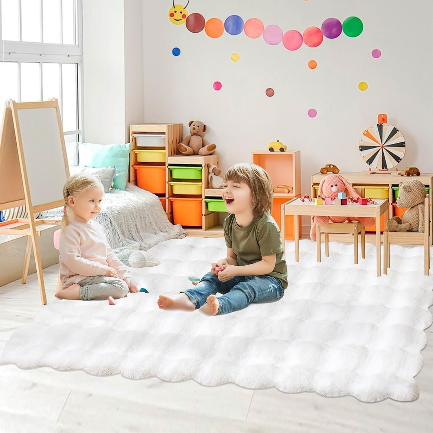 Fluffy Area Rug for Living Room, Luxury High Pile Shaggy Faux Fur Bubble Rugs for Bedroom, Modern Indoor Machine Washable Plush Carpet Anti-Skid Floor Mats for Home Decor (White, 120X180Cm) image number 6