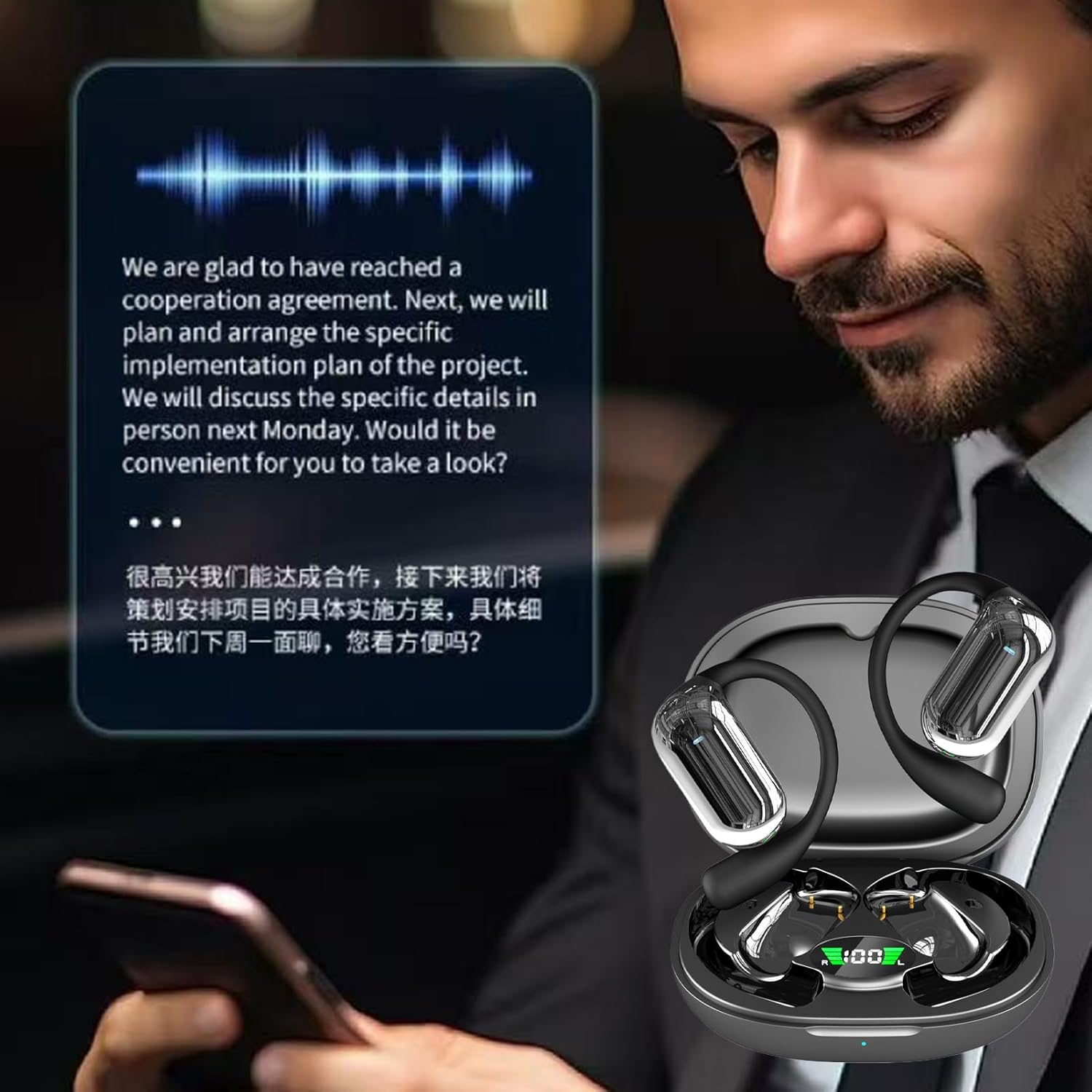 Zunishaone Smart Interpreter Earbuds - Wireless Language Device, Portable Real Time | Smart Audio Translation Tech 144 Languages Business Meetings Travel Work Learning Study Communication Companion image number 2