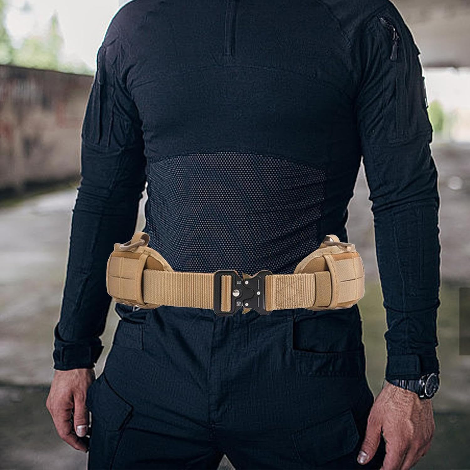 Tactics Belt | Waist Belt for Security Guard | Outdoor Multifunction Tactics Belt | Security Duty Utility Belt | Adjustable Airsoft Utility Waist Belts with Pouches for Men and Women - Black image number 7