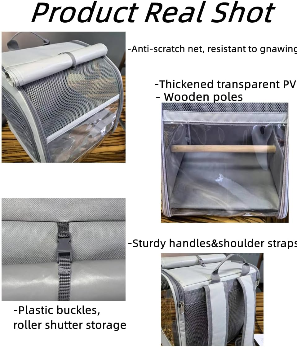 Backpack for Birds with Wooden Stick Bird Carrier Backpack, Pet Travel Cage with Standing Perches, with Stainless Steel Clip Cups, 1 Molar Stone, Breathable and Portable, for Small Birds, Green Cheek image number 6