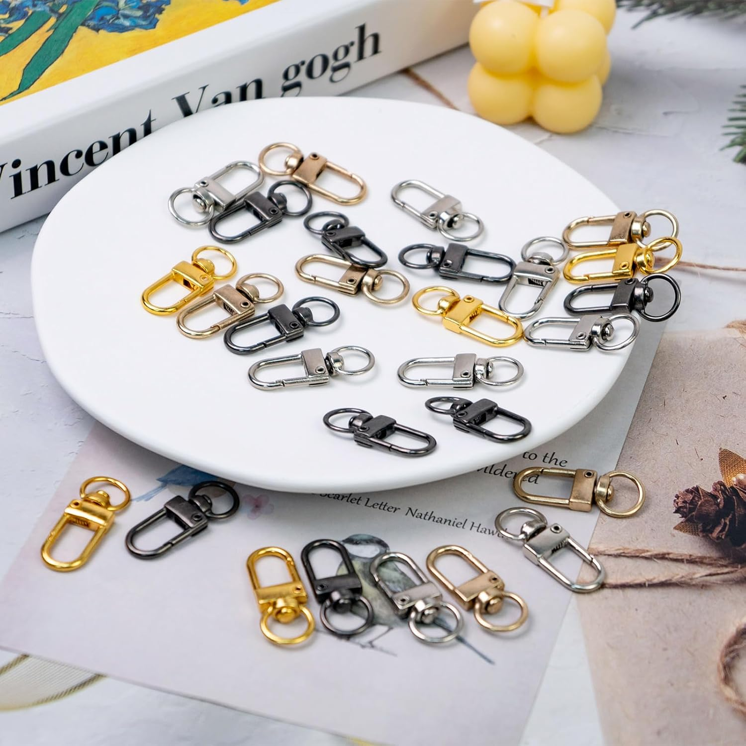 60 Pcs Metal Lobster Claw Clasps Swivel Lanyards Snap Hooks DIY Swivel Clasp Hooks for Keychains Jewelry Purse Making DIY Bags Key Rings Art Crafts (Gold, Silver, Rose Gold, Gun Black)