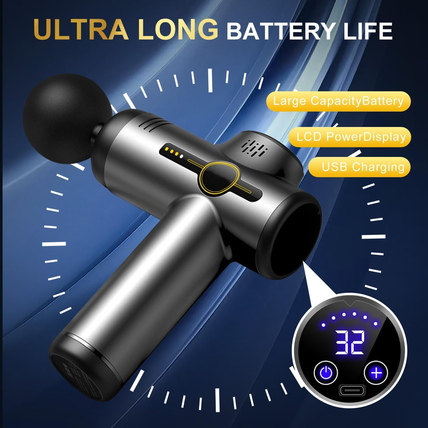 Xkimos Electric Massage Gun,99-Speed Mini Massager Gun with 10 Different Replacement Heads&Led Touch Screen, Deep Tissue Muscle Massage Gun Relaxer for Pain Relief-Legs, Back& Body , Ideal Gifts for Men image number 6