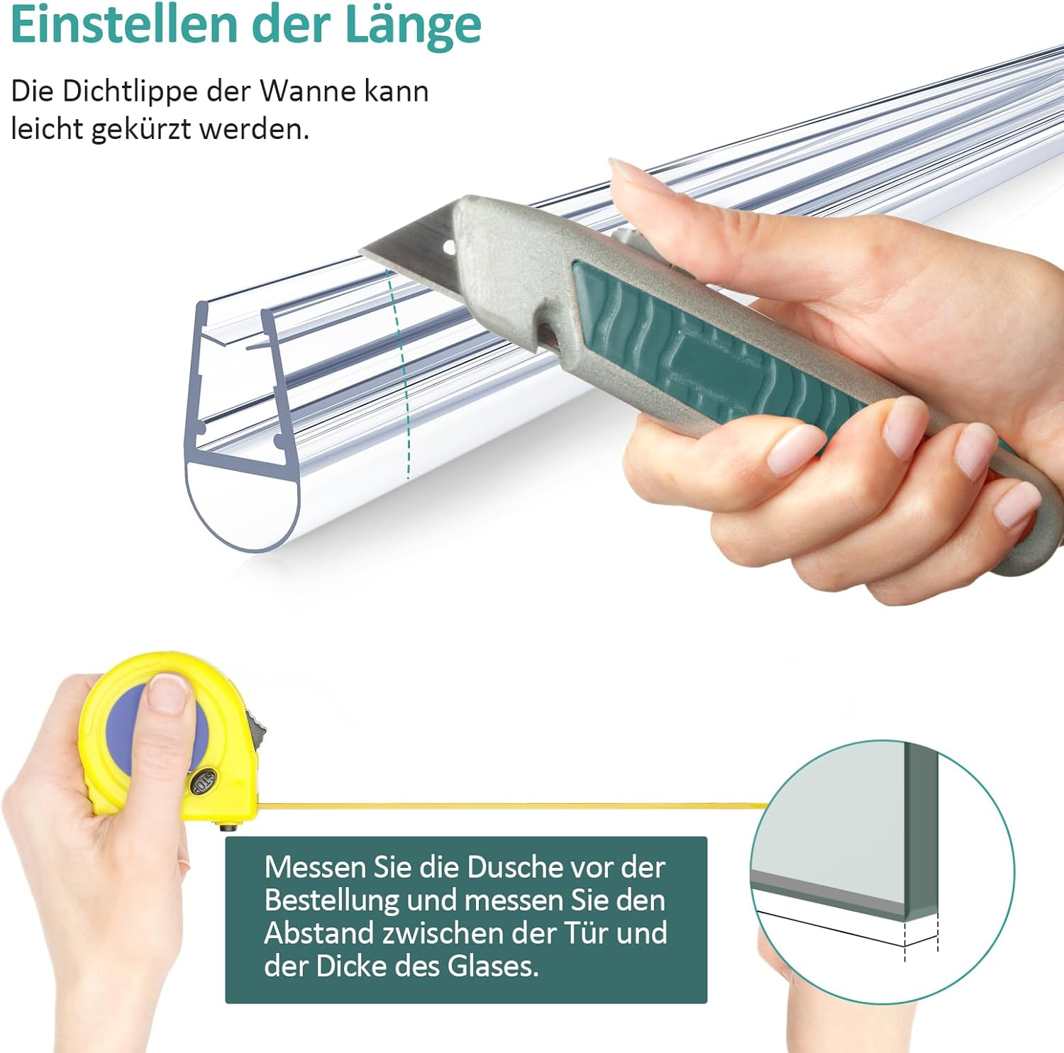 EMKE Shower Seal Replacement Seal Water Repellent Shower Screen Shower Cubicle Glass Door 4-6 Mm Glass 600 Mm