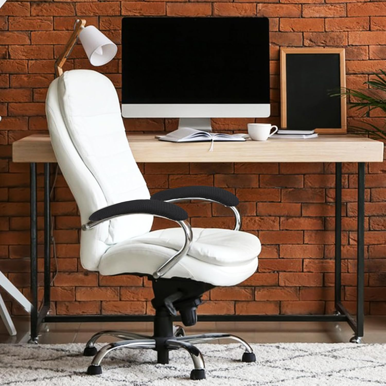 KALIONE 2 Pairs Office Chair Arm Covers, Armrest Slipcover Pads, Removable Office Chair Cover, Chair Arm Pads Arm Protectors, Office Removable Arm Rest Covering, Elastic Chair Armrest Cover(Black) image number 6