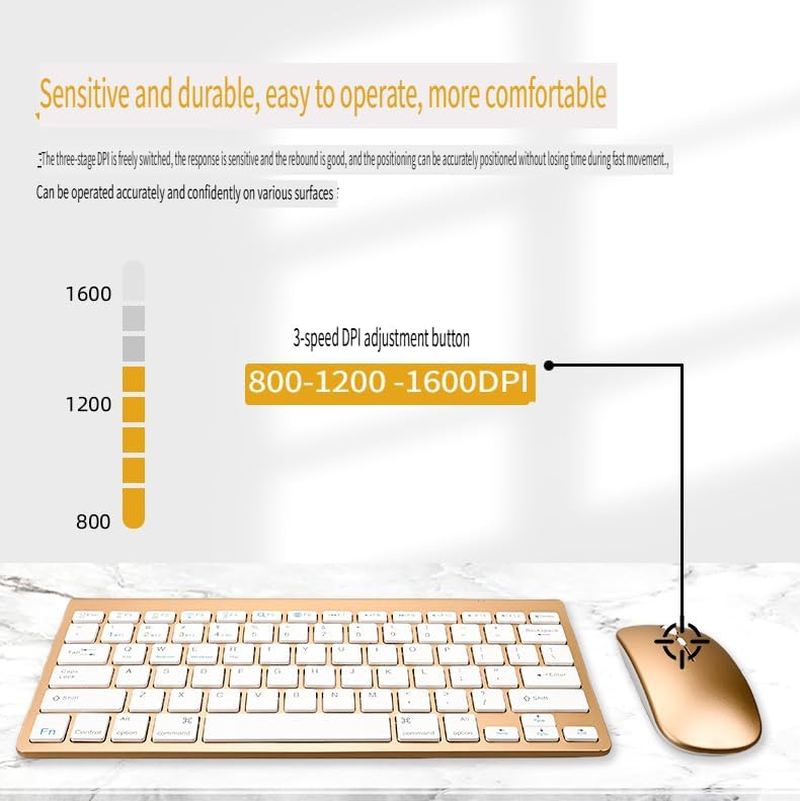 Bluetooth Keyboard and Mouse Set for Mac, Wireless Bluetooth Dual-Mode Office Keyboard and Mouse Combo, 2.4G Ultra-Thin Compact Quiet, for Windows, Computer, Desktop, PC, Notebook, Laptop (Gold) image number 1