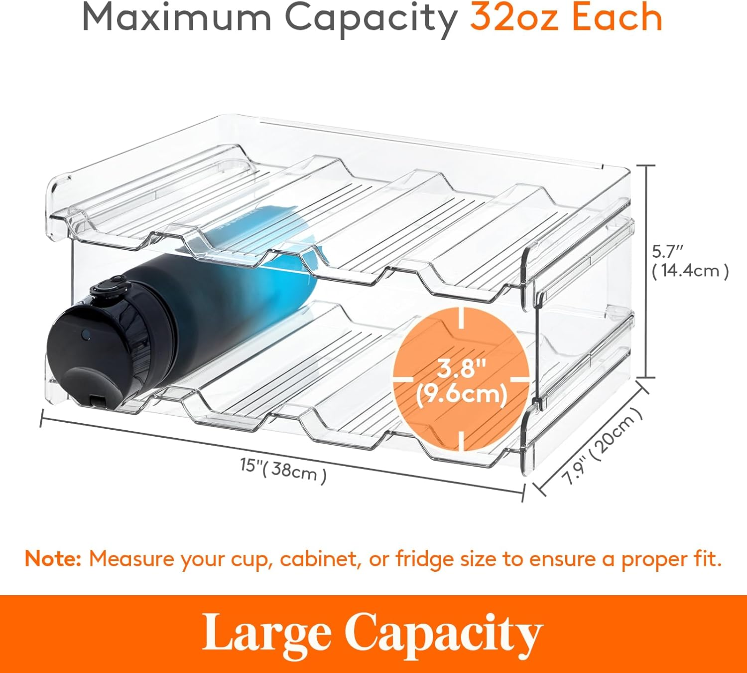 Lifewit Stackable Bottle Rack for Cupboard, Freezer, Pantry, Plastic Bottle Holder for Kitchen Worktop, Office - Pack of 2 Each Shelf Holds 4 Containers image number 5