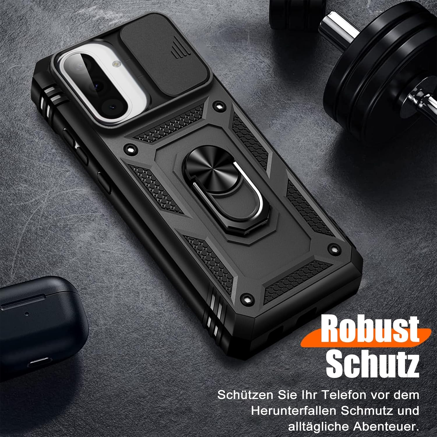 Giyer Armoured Case for Samsung Galaxy A17 Case with Screen Protector, Mobile Phone Case A17 4G/5G Case with Camera Protection, 360&deg; Metal Ring Stand, Shockproof Protective Case for Samsung A17 5G - Blue image number 4