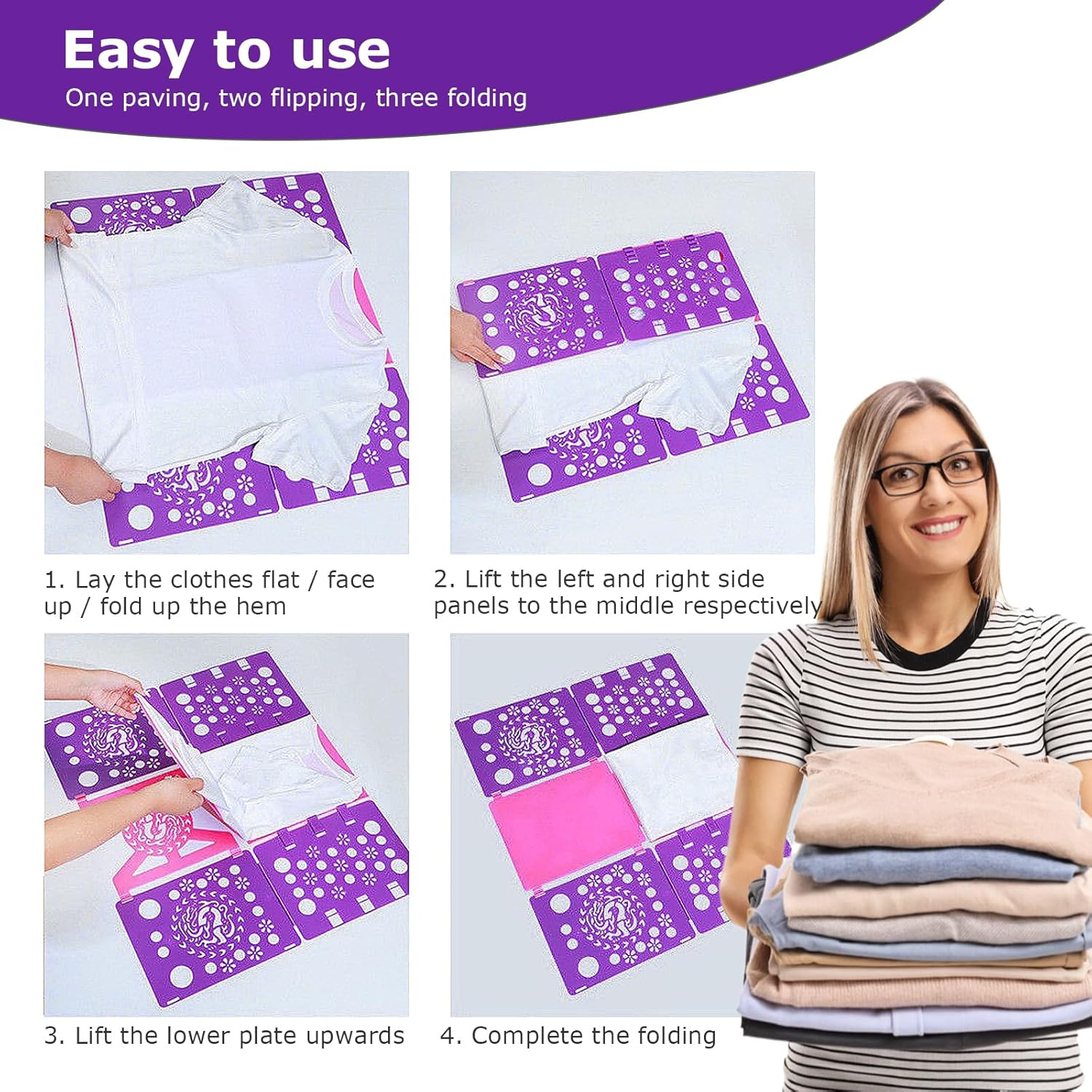 Lenamos T-Shirt Folding Board T Shirts Clothes Folder Durable Plastic Laundry Folders Folding Boards Helper and Fast Laundry Folding Boards Tool for Adults and Children Kids (Purple) image number 4