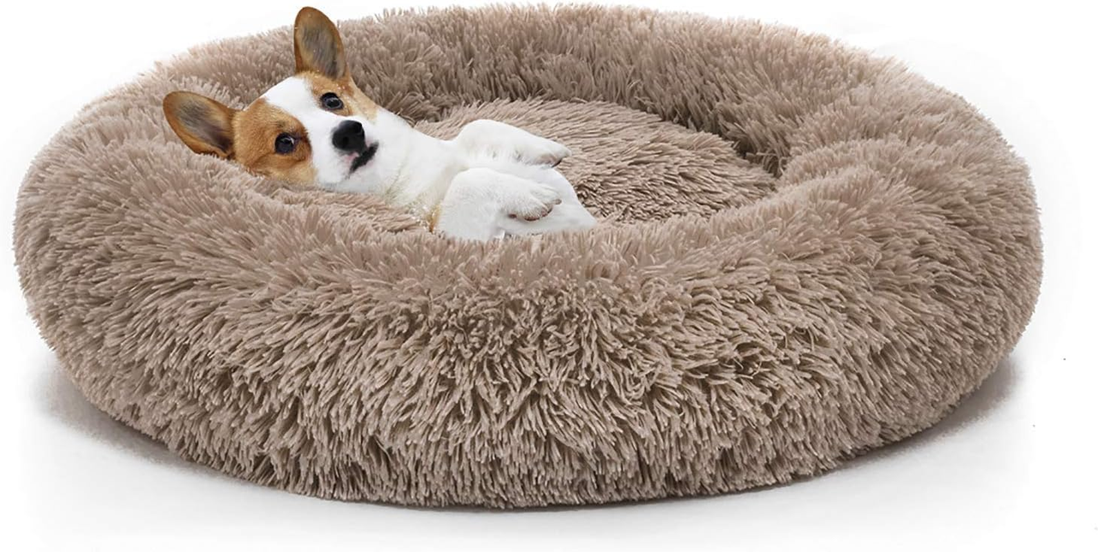Wndy'S Dream Dog Bed, Dog Calming Donut Bed, Anti-Anxiety Pet Bed, Fluffy Donut Cushion for Small and Medium Dogs and Cats, Washable Soft Pet Puppy round Bed with Anti-Slip Mute Base (Coffee 70Cm) image number 2