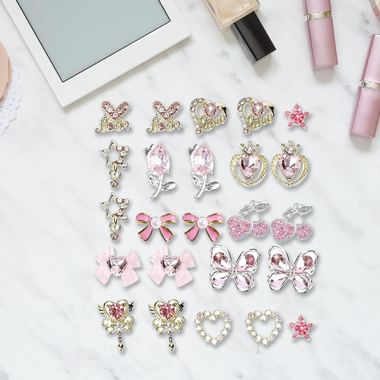 Nail Charm - 3D Manicure Nail Decoration for Girl - Ribbon Bow Heart Star Cherry Butterflies Flower Rhinestones Charm for Salon Manicure Accessories Women Enhanced Creativity image number 3