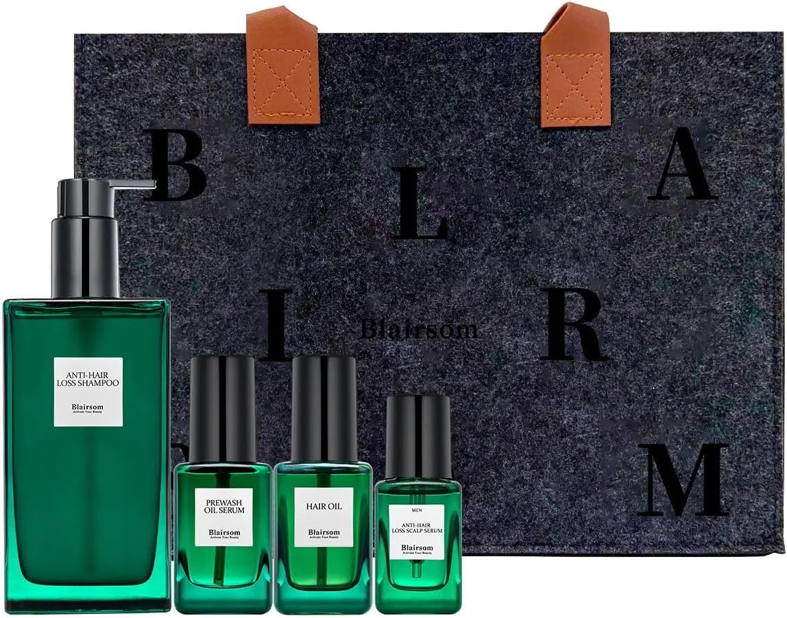 Blairsom Men'S anti Hair Fall Set of 4 -Anti Hair Loss Shampoo,Pre & after Wash Hair Oil Scalp Serum,Sulfate-Free Density Care with Kakadu Plum & Marine Collagen