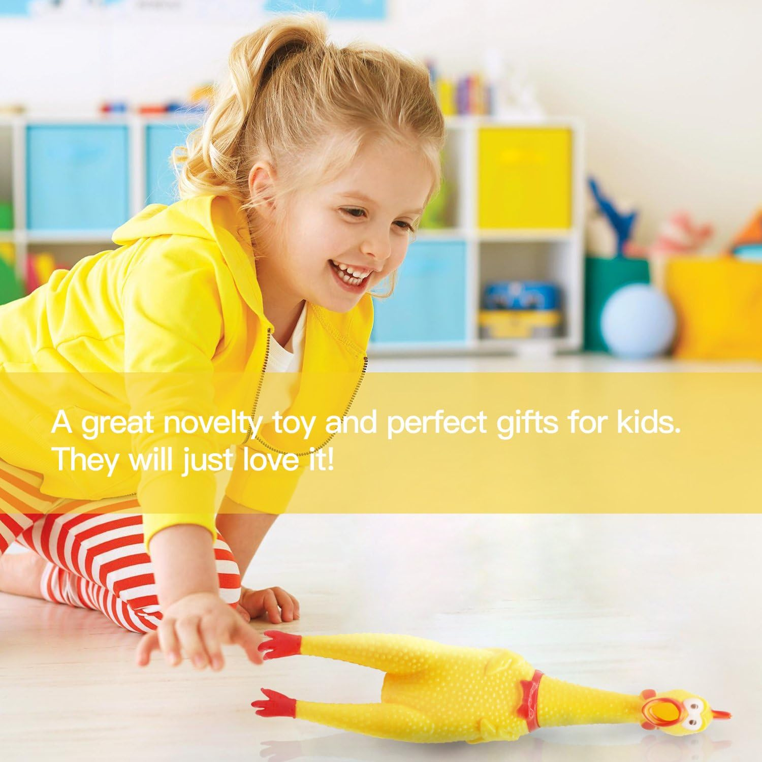 Novelty Place [Extra Loads] Squawking Chicken Dog Toy - Large 16" - Yellow Rubber Squeaky Chicken image number 1