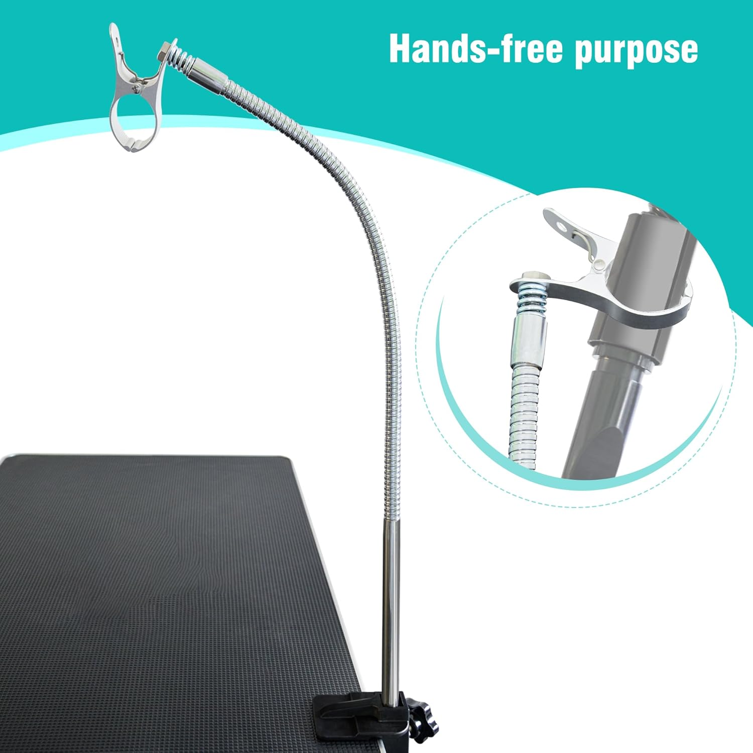 SHELANDY Dog Pet Grooming Table Hair Dryer Stand Hose Tube Holder Hands-Free Stainless Steel Groomers Adjustable Third Arm with Clamp image number 1