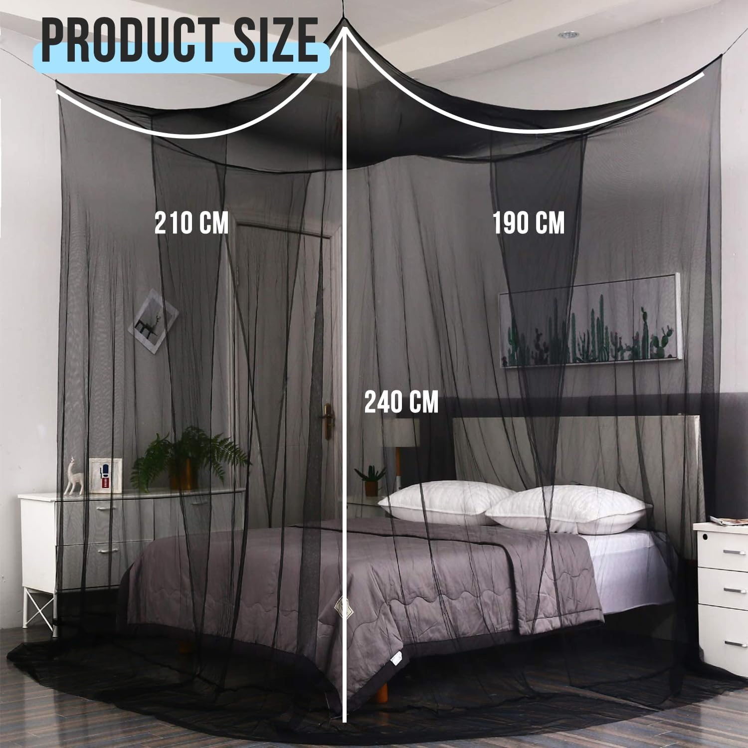 AUTOWT Mosquito Net for Double to King Size Bed Canopy - Mesh Square Mosquito Netting with 4 Openings & 4 Hanging Loops - Bed Curtains from Ceiling for Girls Room image number 1